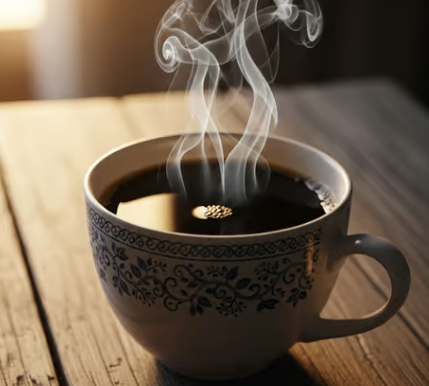 A steaming cup of coffee sits on a rustic wooden table, morning sunlight glowing across the surface. The scene evokes warmth, focus, and a fresh start to the day. At Ease Property Inspections, serving homeowners across the Okanagan, takes the same thoughtful, steady approach—one careful step at a time toward trusted home evaluations.